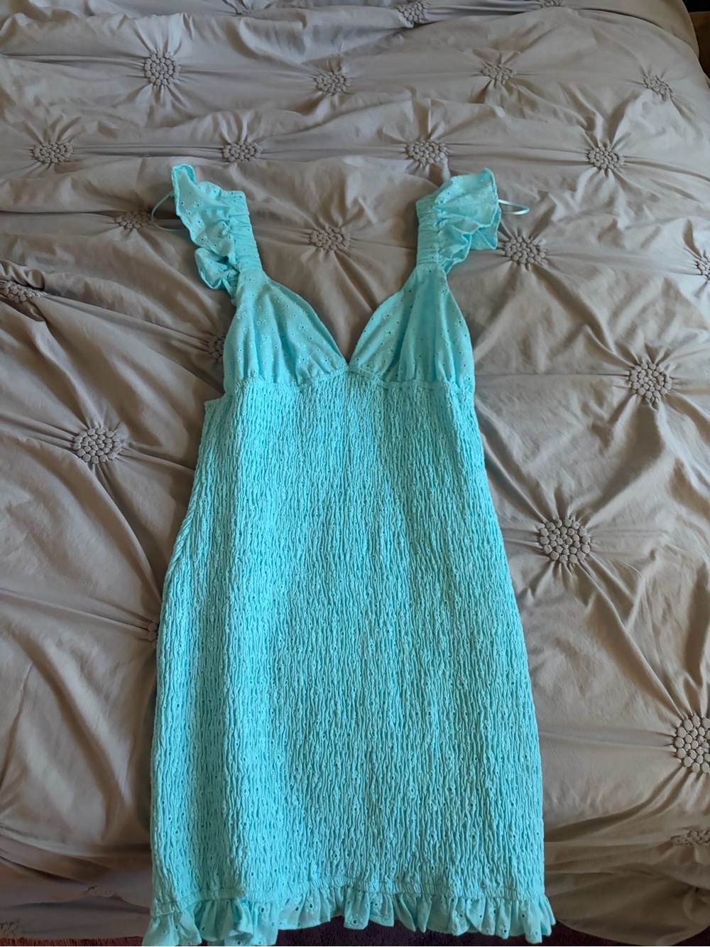 Beginning Boutique Aqua Ruffle Strap Mini Dress